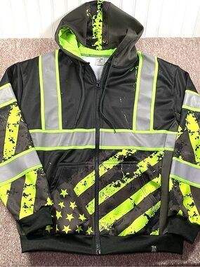 Men's High-Visibility Black & Neon Green Reflective Hoodie Jacket